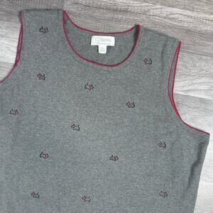 CJ Banks Dog Sweater Tank Top Plus Size 2X Gray Embroidered Sleeveless Shirt